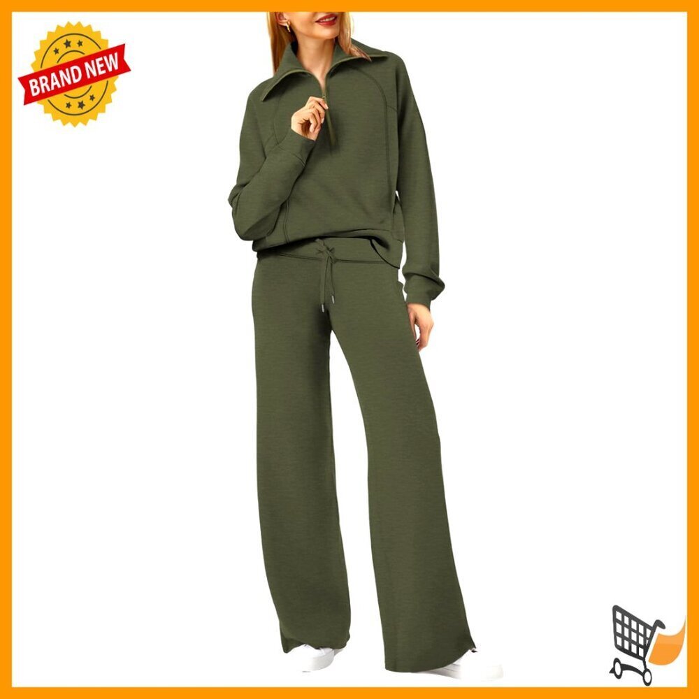 Oversized Half Zip Sweatshirt Wide Leg Sweatpant Lounge Set Cozy Chic